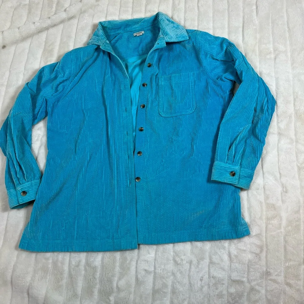 L.L. Bean Women’s L Sky Bright Blue Corduroy Button Spring Fall Midwest Shacket